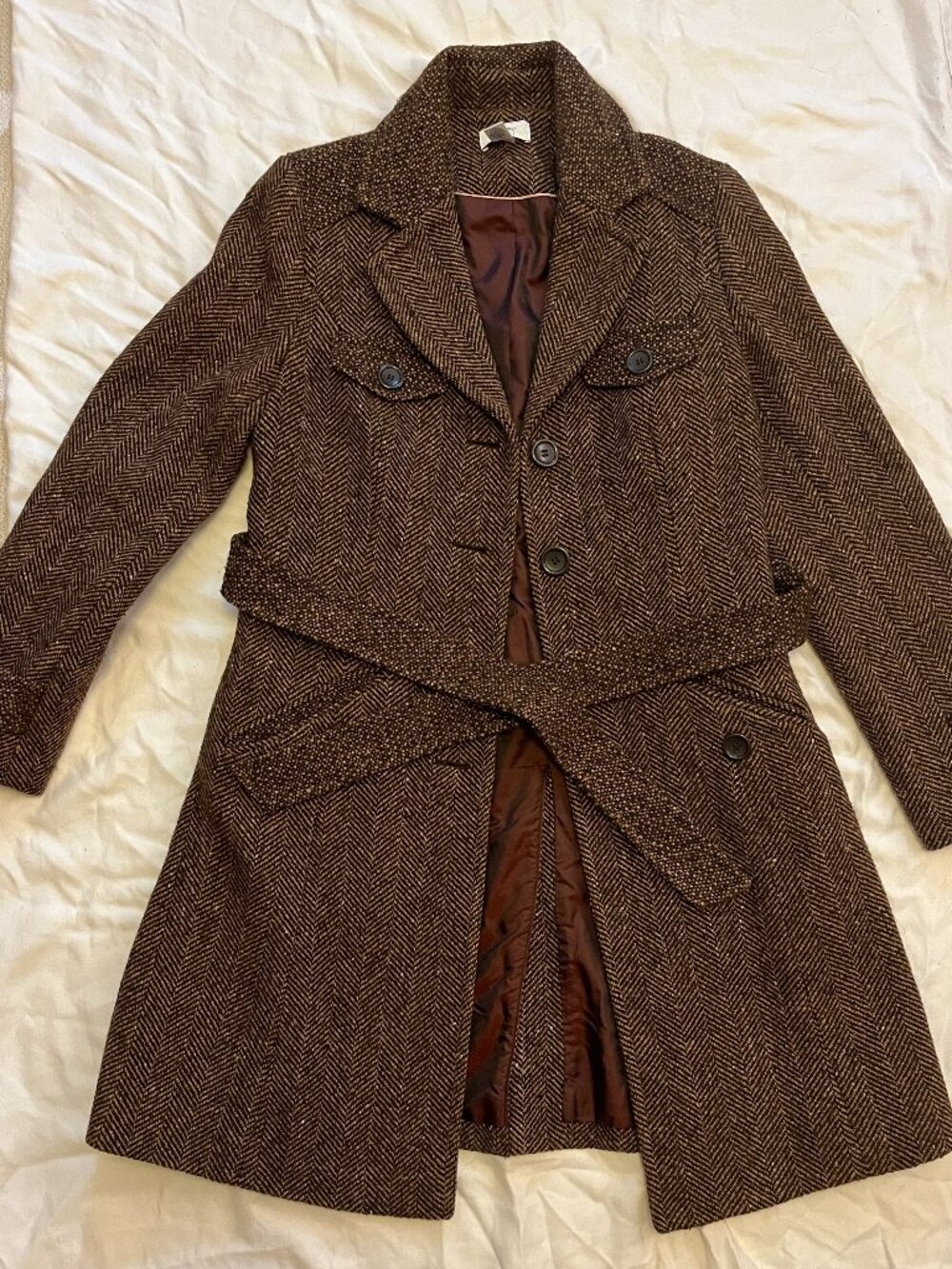 Brown Tweed Overcoat, Size 6, Loft
